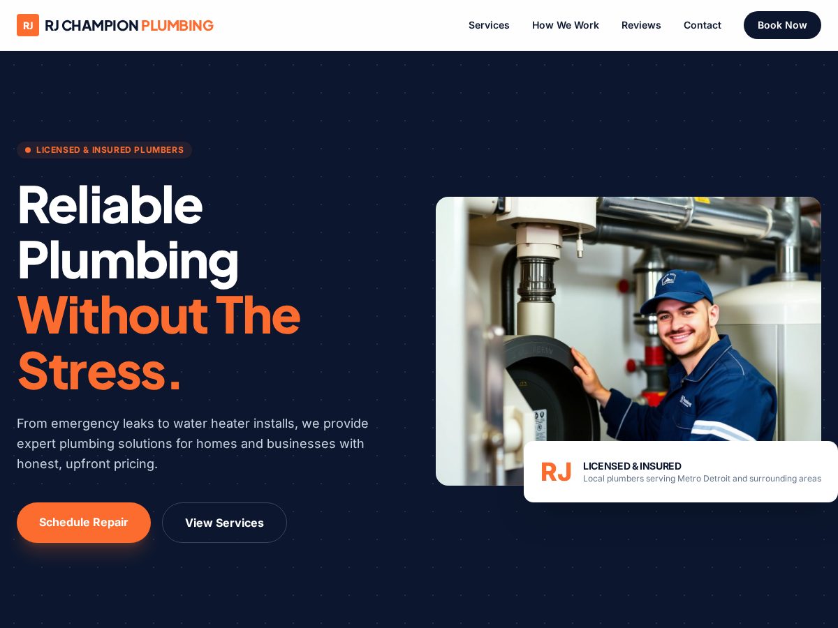 RJ Champion Plumbing website screenshot